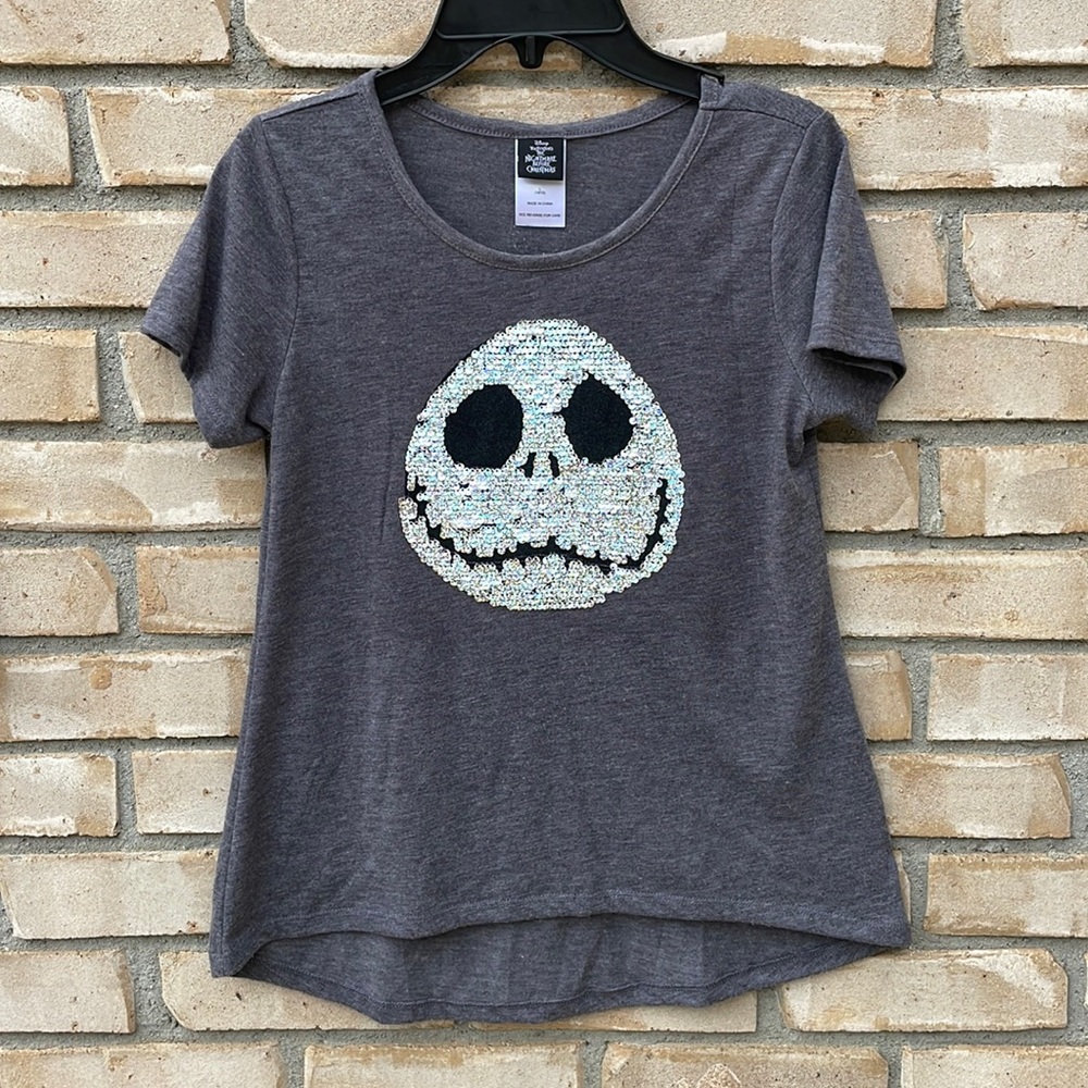 Girls T-Shirt The Nightmare Before Christmas Reversible Glitter Design Size L